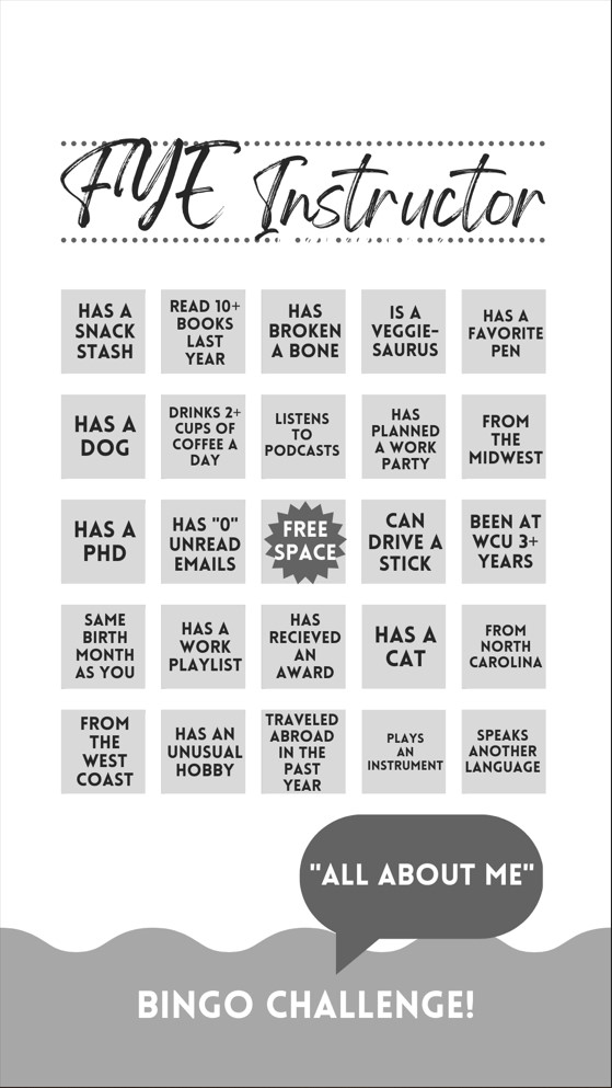 Activity FYE Instructor Bingo Card Screenshot